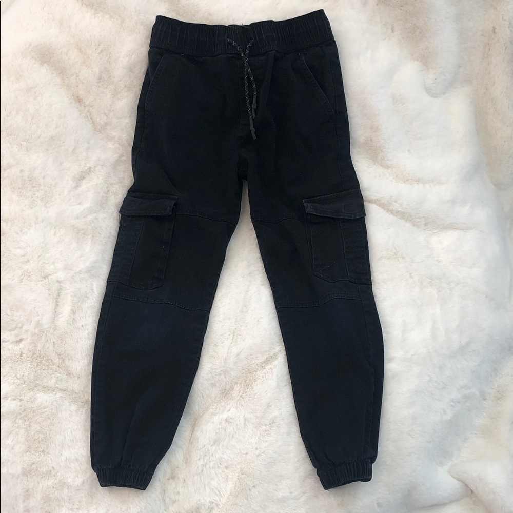 Distortion Kids Black Cotton Cargo Drawstring Joggers Size 14